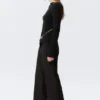 Low-Rise Flared Suiting Trousers – Pinstriped Black