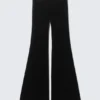 Low Rise Flared Velvet Mesh Trousers – Black