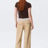 Low Rise Folded Waist Twill Trousers – Beige