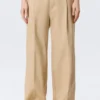 Low Rise Folded Waist Twill Trousers – Beige