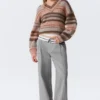 Low Rise Folded Waist Twill Trousers – Grey