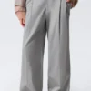Low Rise Folded Waist Twill Trousers – Grey