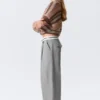 Low Rise Folded Waist Twill Trousers – Grey