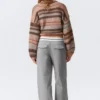 Low Rise Folded Waist Twill Trousers – Grey