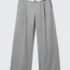 Low Rise Folded Waist Twill Trousers – Grey