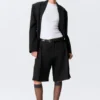 Low Rise Linen-Blend Suiting Shorts – Black