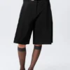 Low Rise Linen-Blend Suiting Shorts – Black