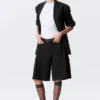 Low Rise Linen-Blend Suiting Shorts – Black