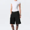 Low Rise Linen-Blend Suiting Shorts – Black