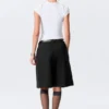 Low Rise Linen-Blend Suiting Shorts – Black