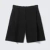 Low Rise Linen-Blend Suiting Shorts – Black