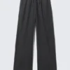 Low Rise Linen-Blend Trousers – Dark Grey