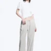 Low Rise Linen-Blend Trousers – Light Grey