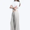 Low Rise Linen-Blend Trousers – Light Grey