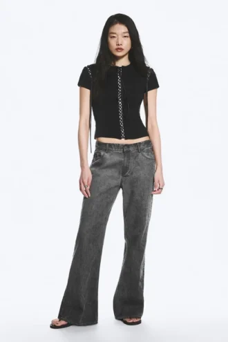 Low Rise Loose Bootcut Trousers – Dark Grey