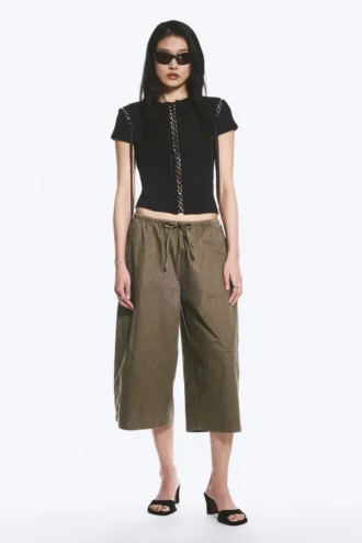 Low Rise Loose Cropped Trousers – Dark Mole