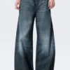 Low Rise Loose Fit Denim Joggers – Mid Blue – Dark Blue