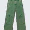 Low Rise Loose Fit Workwear Trousers – Washed Green