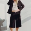 Low Rise Loose Pleated Suiting Shorts – Black