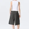 Low Rise Loose Pleated Suiting Shorts – Dark Grey – Herringbone