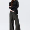 Low Rise Loose Pull-On Cotton Trousers – Dark Grey