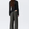 Low Rise Loose Pull-On Cotton Trousers – Dark Grey