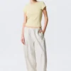 Low Rise Loose Pull-On Trousers – Light Beige