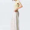 Low Rise Loose Pull-On Trousers – Light Beige