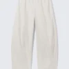 Low Rise Loose Pull-On Trousers – Light Beige