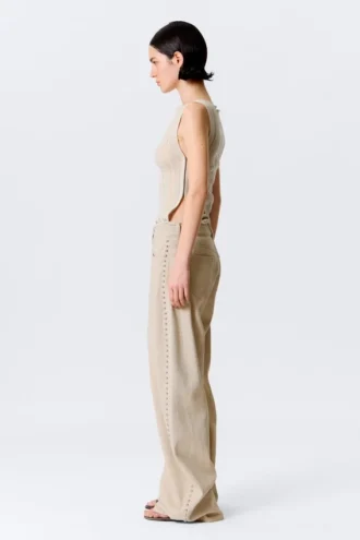 Low Rise Loose Studded Balloon Trousers – Beige