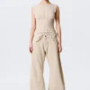 Low Rise Loose Studded Balloon Trousers – Beige