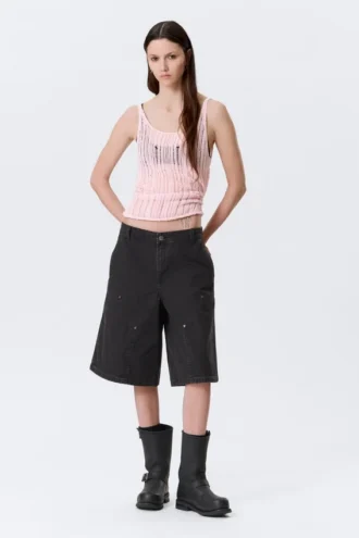 Low Rise Loose Washed Carpenter Shorts – Black