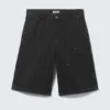Low Rise Loose Washed Carpenter Shorts – Black