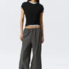 Low Rise Loose Wide Leg Track Trousers – Dark Grey
