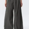 Low Rise Loose Wide Leg Track Trousers – Dark Grey