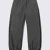 Low Rise Loose Wide Leg Track Trousers – Dark Grey