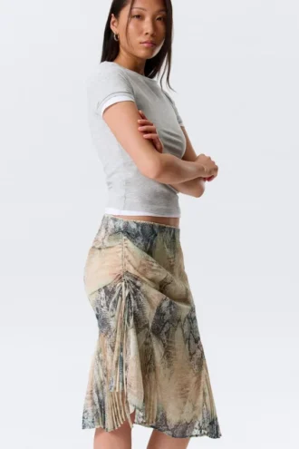 Low Rise Mermaid Midi Skirt – Beige – Snakeskin-Patterned