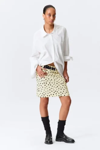 Low Rise Midi Skirt – Light Yellow – Dots