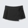 Low Rise Pleated Mini Wrap Skirt – Black