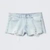 Low Rise Raw Hem Mini Denim Shorts – Fluid Blue – Light Blue