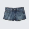 Low Rise Raw Hem Mini Denim Shorts – Mountain Blue – Dark Blue