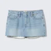 Low Rise Raw Hem Mini Denim Skirt – Fresh Blue – Light Blue