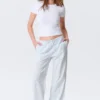 Low-Rise Relaxed Pull-On Trousers – White – Blue Stripes