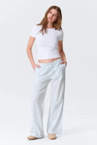 Low-Rise Relaxed Pull-On Trousers – White – Blue Stripes