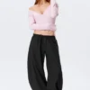 Low Rise Ruched Drawstring Trousers – Black