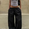 Low Rise Ruched Drawstring Trousers – Black