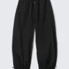 Low Rise Ruched Drawstring Trousers – Black
