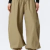 Low Rise Ruched Drawstring Trousers – Light Khaki Green