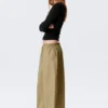 Low Rise Ruched Drawstring Trousers – Light Khaki Green