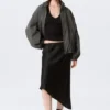 Low Rise Satin Midi Skirt – Black